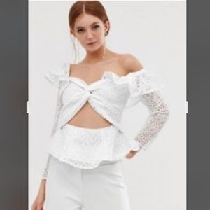 ASOS White Lace Off Shoulder Cutout Blouse - Sz 14